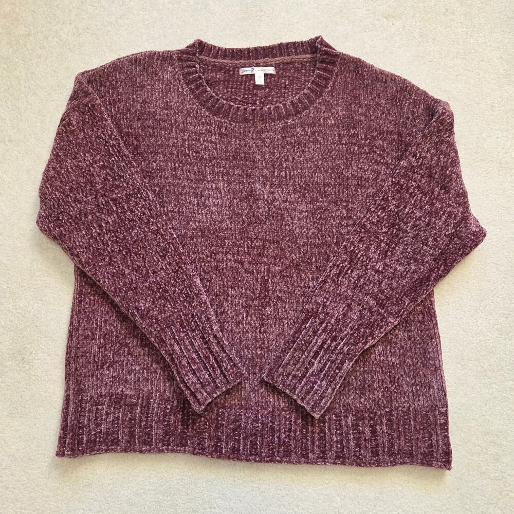 Seven 7 Women's L Ultra Plush Chenille Pullover Sweater Crew Neck Mauve